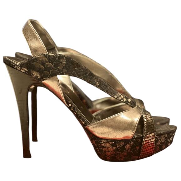 Guess Metallic and Black Snakeskin Heels with Box - 9.5 - Picture 4 of 14